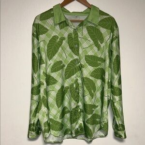 Men's Aloha Green Kalo Palaka Button-Up Long Sleeve Shirt 3XL 2XL XL Vintage